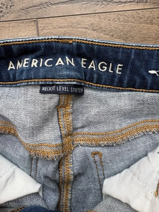 American Eagle Women’s  Dark Blue Distressed Ripped Skinny Jeans Jeggings US 6 - Picture 5 of 7